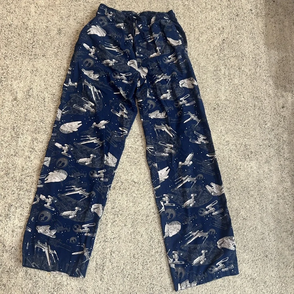 Star Wars Disney Parks men's MED Navy Lounge Pajama Pants Rebel Starships Falcon